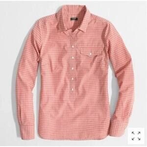 J Crew Gingham check Plaid Popover button down Shirt XS Extra Small Peachd